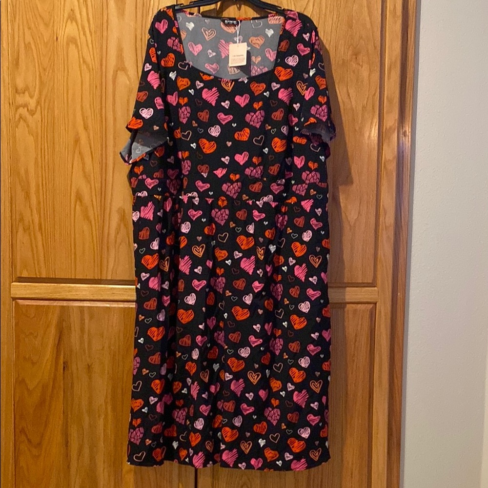 30W BloomChic Pink and Red Flutter Sleeve heart print dress